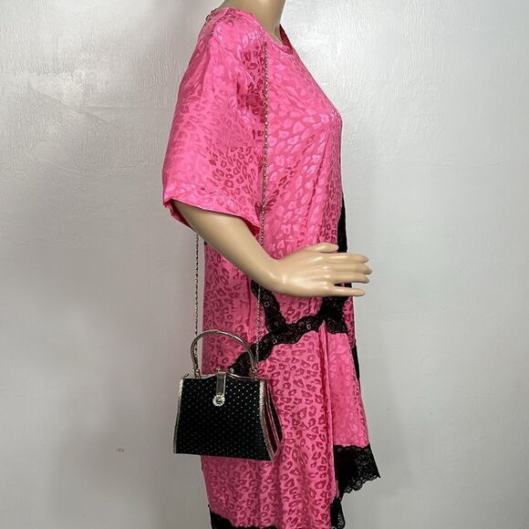 Black Evening Satin Rhinestones Beaded Purse With Chain - Picture 11 of 12